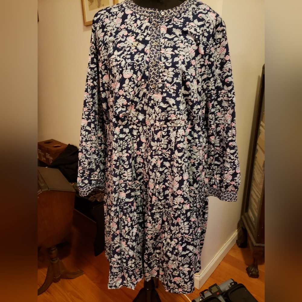 J. Crew Factory Navy Floral Long Sleeve Dress